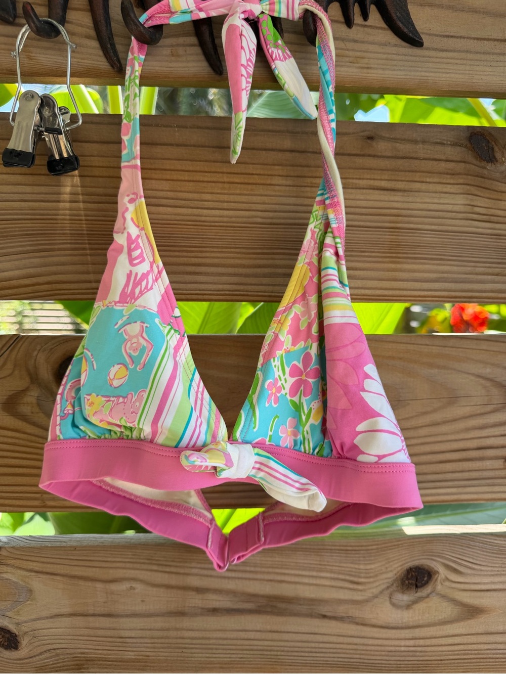 Pink & Aqua Floral Halter Swim Top